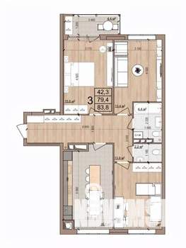 3-к квартира, вторичка, 84м2, 6/17 этаж