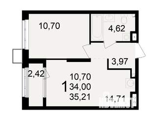 1-к квартира, вторичка, 34м2, 1/23 этаж