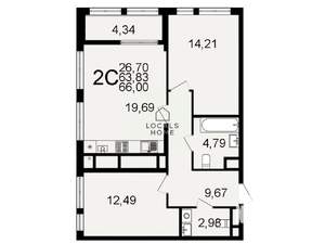 2-к квартира, вторичка, 66м2, 15/26 этаж