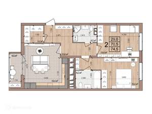 2-к квартира, вторичка, 75м2, 10/17 этаж