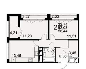 2-к квартира, вторичка, 52м2, 19/25 этаж