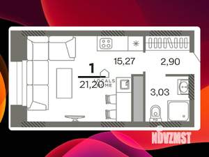 Студия квартира, вторичка, 21м2, 21/26 этаж