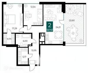 2-к квартира, вторичка, 88м2, 2/14 этаж