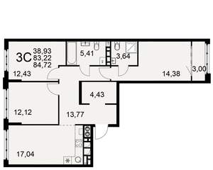 3-к квартира, вторичка, 83м2, 4/10 этаж