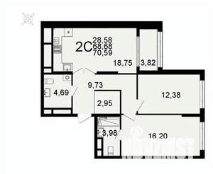 2-к квартира, вторичка, 71м2, 4/26 этаж