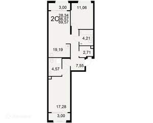 2-к квартира, вторичка, 70м2, 2/22 этаж