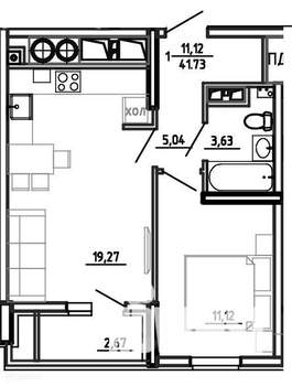1-к квартира, вторичка, 42м2, 1/26 этаж