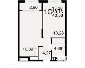 1-к квартира, вторичка, 41м2, 2/22 этаж
