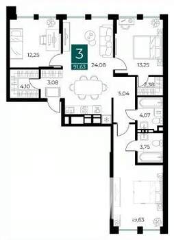 3-к квартира, вторичка, 92м2, 10/13 этаж