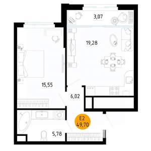 1-к квартира, вторичка, 50м2, 8/25 этаж