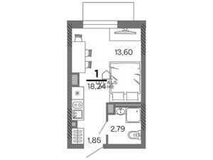 Студия квартира, вторичка, 18м2, 8/25 этаж