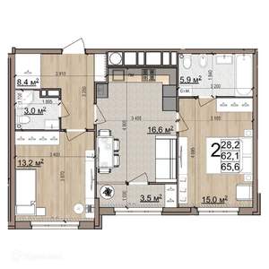 2-к квартира, вторичка, 66м2, 18/26 этаж
