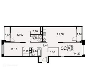 3-к квартира, вторичка, 91м2, 6/26 этаж