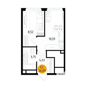 1-к квартира, вторичка, 27м2, 17/25 этаж