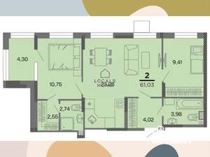 2-к квартира, вторичка, 61м2, 6/22 этаж