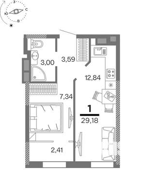 1-к квартира, вторичка, 29м2, 8/25 этаж