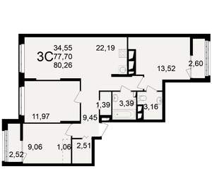3-к квартира, вторичка, 78м2, 17/25 этаж