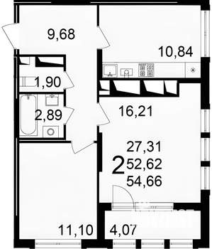 2-к квартира, вторичка, 53м2, 2/26 этаж