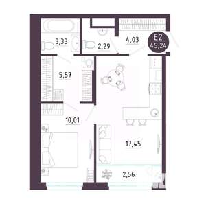 1-к квартира, вторичка, 45м2, 12/18 этаж