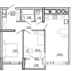 2-к квартира, вторичка, 59м2, 7/26 этаж