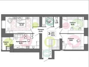 3-к квартира, вторичка, 102м2, 14/16 этаж