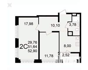 2-к квартира, вторичка, 53м2, 1/11 этаж
