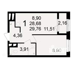 1-к квартира, вторичка, 30м2, 13/24 этаж