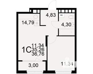 1-к квартира, вторичка, 35м2, 12/21 этаж