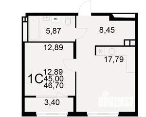 1-к квартира, вторичка, 45м2, 2/21 этаж