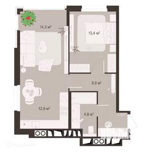 2-к квартира, вторичка, 54м2, 2/9 этаж