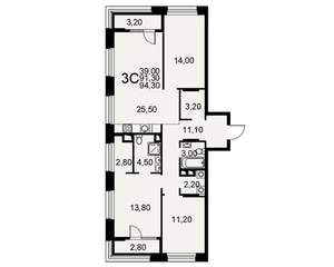 3-к квартира, вторичка, 91м2, 5/25 этаж