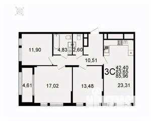 3-к квартира, вторичка, 86м2, 13/26 этаж