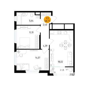 2-к квартира, вторичка, 59м2, 20/25 этаж