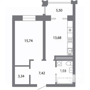 1-к квартира, строящийся дом, 48м2, 3/5 этаж