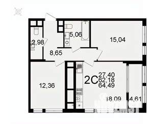2-к квартира, вторичка, 64м2, 20/26 этаж
