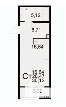 1-к квартира, вторичка, 30м2, 2/22 этаж