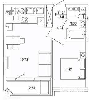 1-к квартира, вторичка, 42м2, 1/26 этаж