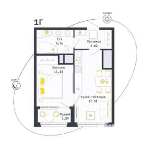 1-к квартира, вторичка, 40м2, 23/25 этаж