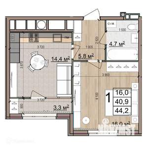 1-к квартира, вторичка, 44м2, 20/26 этаж
