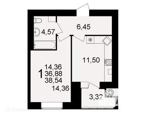 1-к квартира, вторичка, 39м2, 12/16 этаж