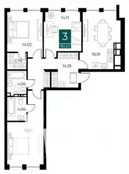 3-к квартира, вторичка, 90м2, 10/14 этаж