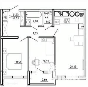 2-к квартира, вторичка, 59м2, 24/26 этаж
