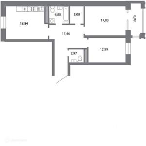 2-к квартира, вторичка, 78м2, 5/6 этаж