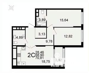 2-к квартира, вторичка, 71м2, 23/26 этаж