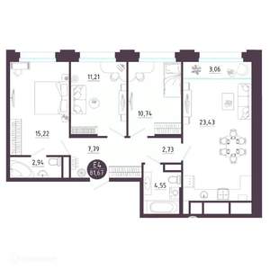 3-к квартира, вторичка, 82м2, 12/19 этаж