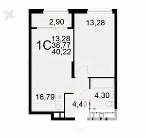 1-к квартира, вторичка, 40м2, 12/22 этаж