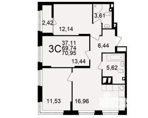 3-к квартира, вторичка, 70м2, 8/25 этаж