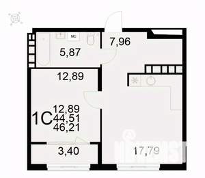 1-к квартира, вторичка, 46м2, 17/22 этаж