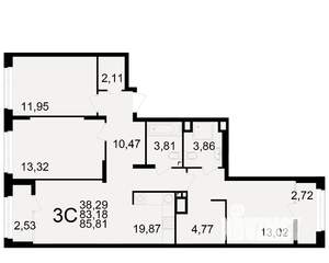 3-к квартира, вторичка, 83м2, 3/25 этаж