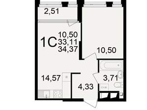 1-к квартира, вторичка, 34м2, 22/25 этаж
